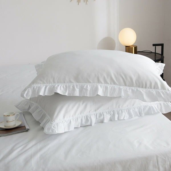 Ruffle Edge Bedding - Snow White: 4 Pieces Luxury Twin