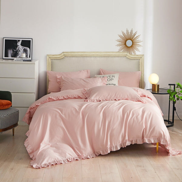 6 Pieces Luxury Queen Size Duvet Cover Set- Bubblegum