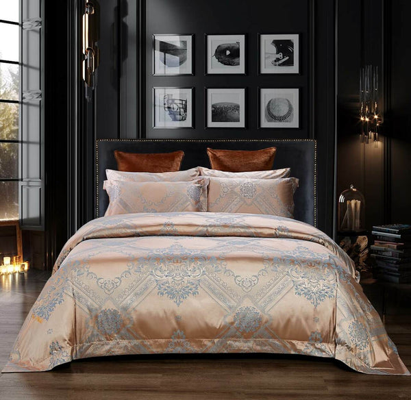 6 Pieces Luxury Jacquard King Size Duvet Cover Set- Champagne Desire