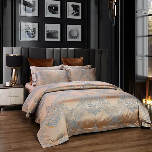 6 Pieces Luxury Jacquard King Size Duvet Cover Set- Champagne Desire