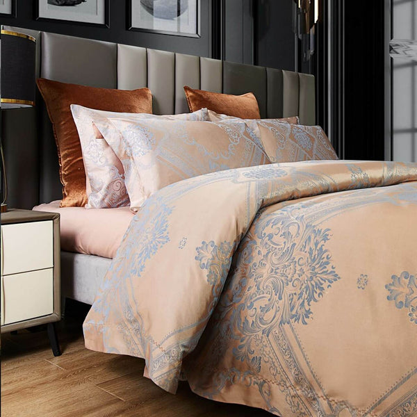 6 Pieces Luxury Jacquard King Size Duvet Cover Set- Champagne Desire