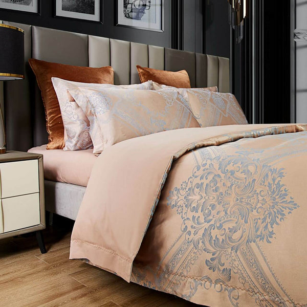 6 Pieces Luxury Jacquard King Size Duvet Cover Set- Champagne Desire