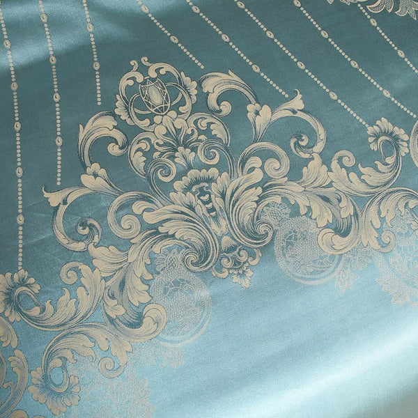 6 Pieces Luxury Jacquard King Size Duvet Cover Set- Aqua Blue