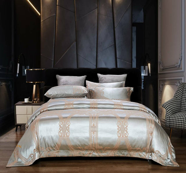 6 Pieces Luxury Jacquard King Size Duvet Cover Set- Bronze Rush