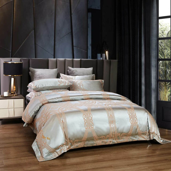 6 Pieces Luxury Jacquard King Size Duvet Cover Set- Bronze Rush