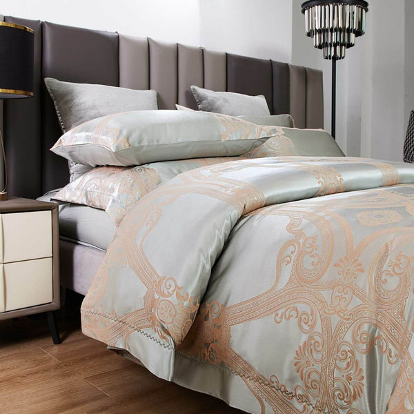 6 Pieces Luxury Jacquard King Size Duvet Cover Set- Bronze Rush