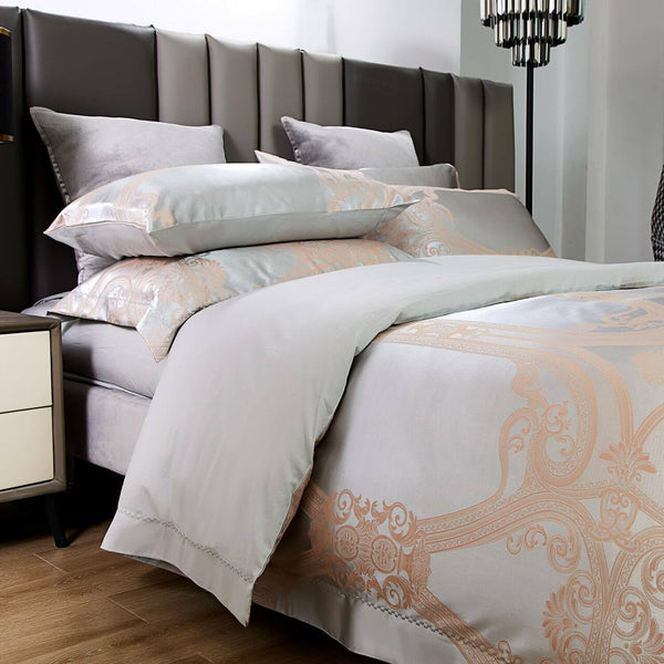 6 Pieces Luxury Jacquard King Size Duvet Cover Set- Bronze Rush