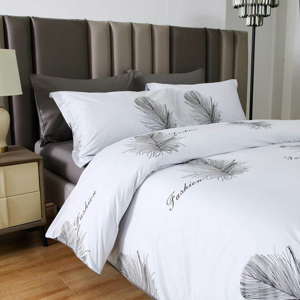 King size 6 Piece 100% Cotton Duvet Cover Set- White Feather