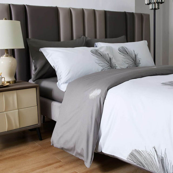 King size 6 Piece 100% Cotton Duvet Cover Set- White Feather