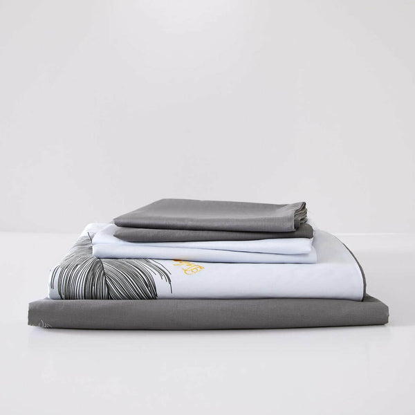 King size 6 Piece 100% Cotton Duvet Cover Set- White Feather