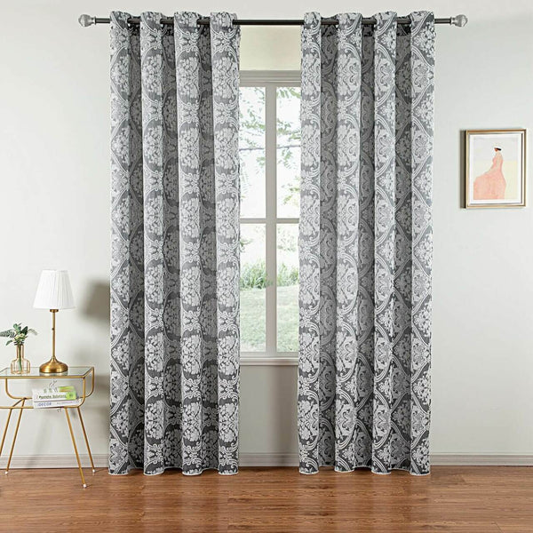 Curtain Panel Semi-Blackout Drapes- Black Floral