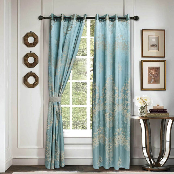 Jacquard Grommet Semi-Blackout Curtain Panels- Pistachio Ice Cream