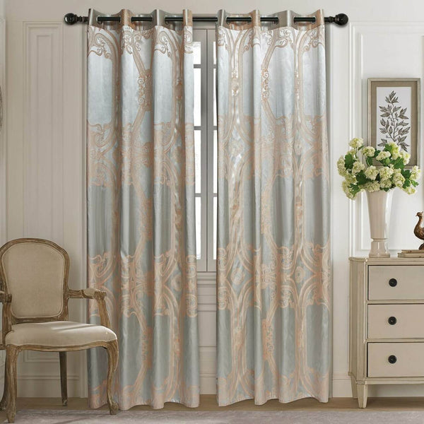 Jacquard Grommet Semi-Blackout Curtain Panels- Silver Peach