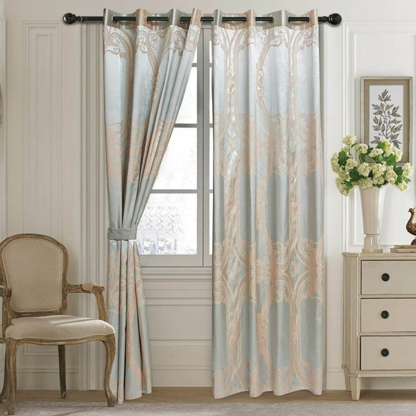 Jacquard Grommet Semi-Blackout Curtain Panels- Silver Peach