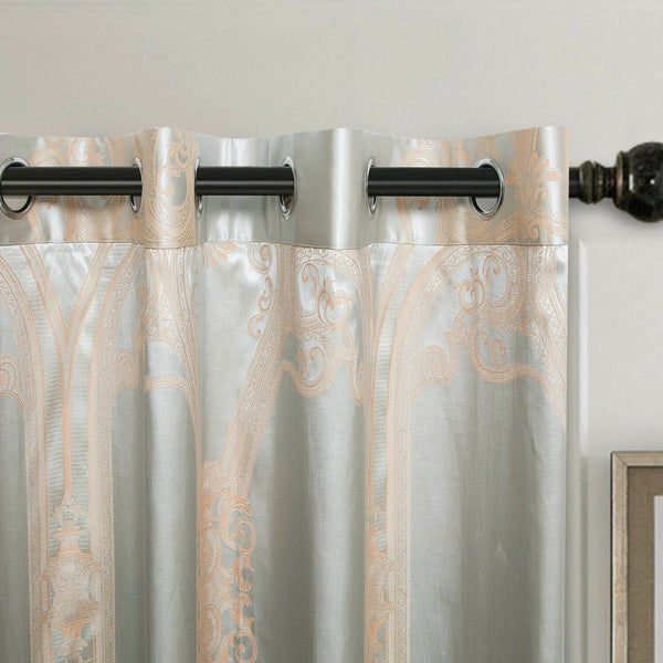 Jacquard Grommet Semi-Blackout Curtain Panels- Silver Peach