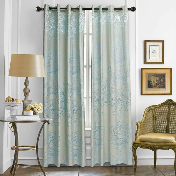 Jacquard Grommet Semi-Blackout Curtain Panels- Cloud Blue