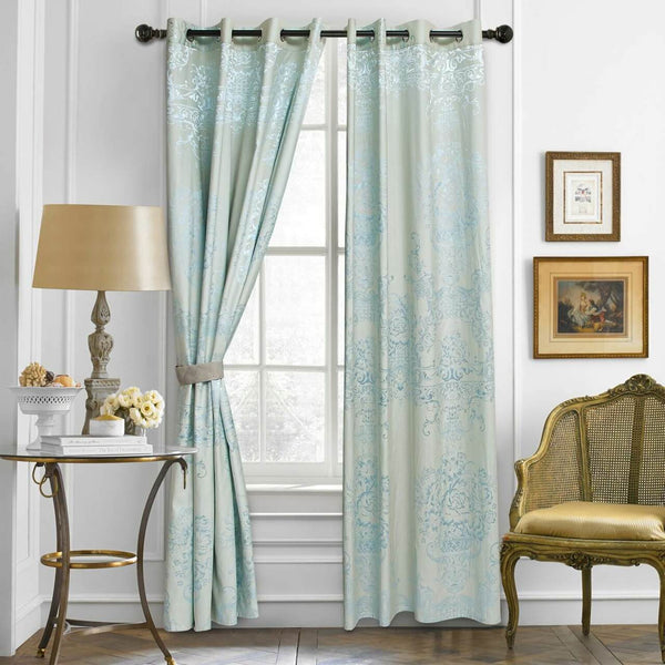 Jacquard Grommet Semi-Blackout Curtain Panels- Cloud Blue