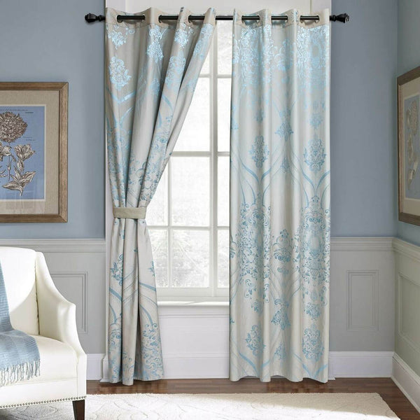 Jacquard Grommet Semi-Blackout Curtain Panels- Pale Blue