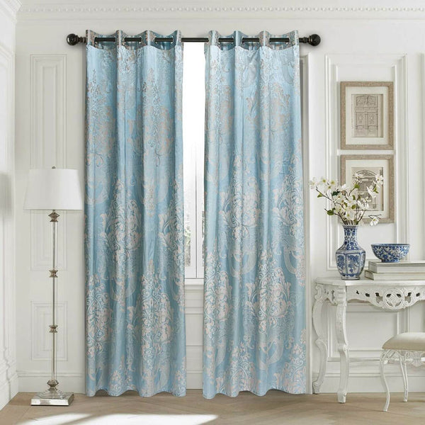 Jacquard Grommet Semi-Blackout Curtain Panels- Ocean