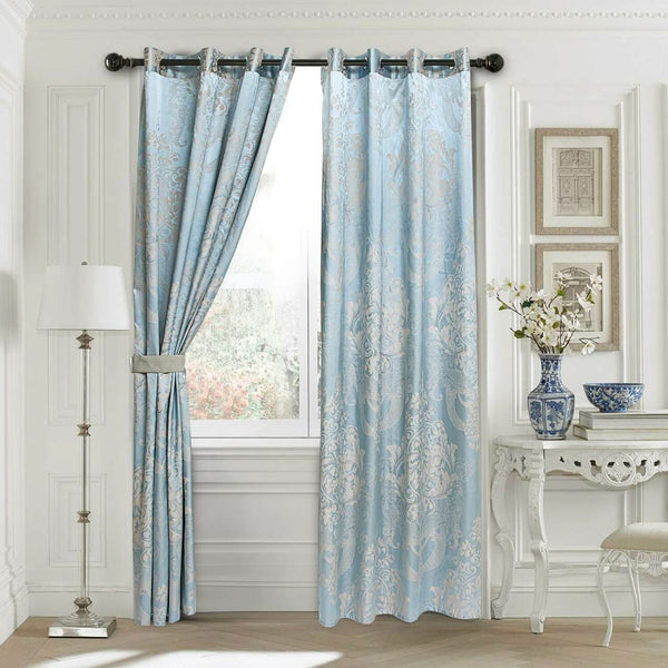 Jacquard Grommet Semi-Blackout Curtain Panels- Ocean