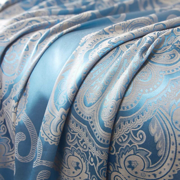 Jacquard Grommet Semi-Blackout Curtain Panels- Aqua Blue
