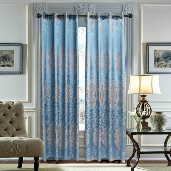 Jacquard Grommet Semi-Blackout Curtain Panels- Aqua Blue