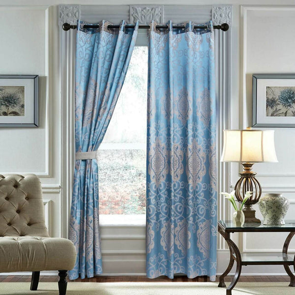 Jacquard Grommet Semi-Blackout Curtain Panels- Aqua Blue