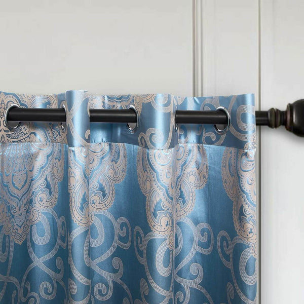 Jacquard Grommet Semi-Blackout Curtain Panels- Aqua Blue