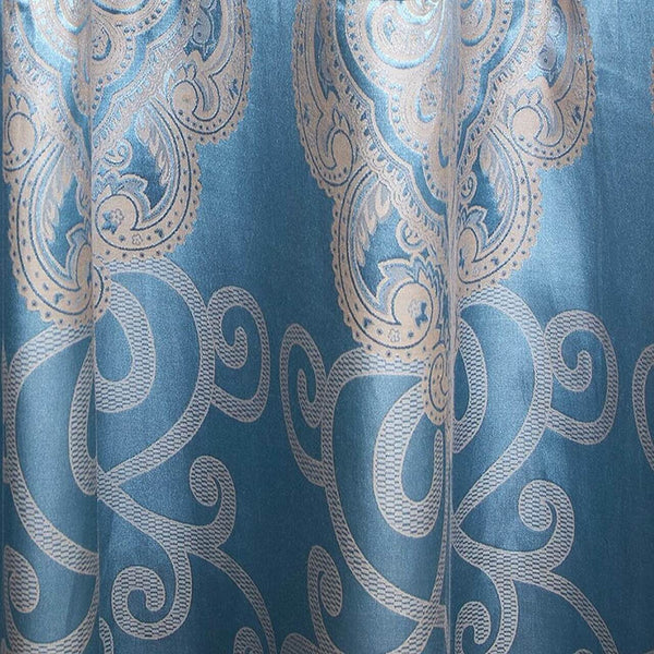 Jacquard Grommet Semi-Blackout Curtain Panels- Aqua Blue