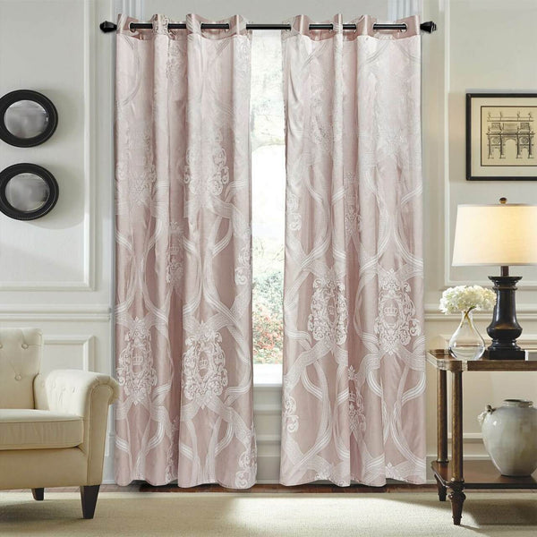 Jacquard Grommet Semi-Blackout Curtain Panels- Pink