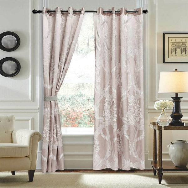 Jacquard Grommet Semi-Blackout Curtain Panels- Pink