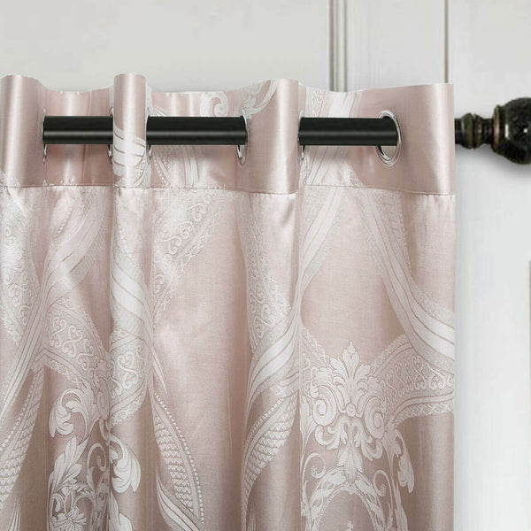 Jacquard Grommet Semi-Blackout Curtain Panels- Pink