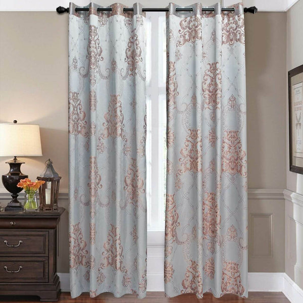 Jacquard Grommet Semi-Blackout Curtain Panels- Rose