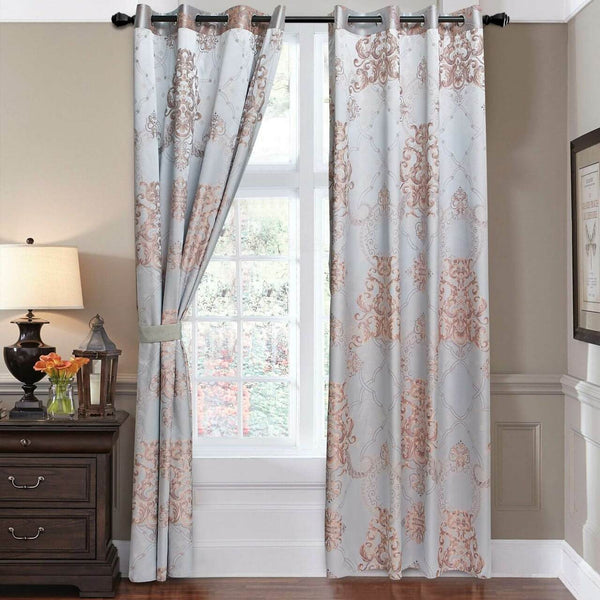 Jacquard Grommet Semi-Blackout Curtain Panels- Rose