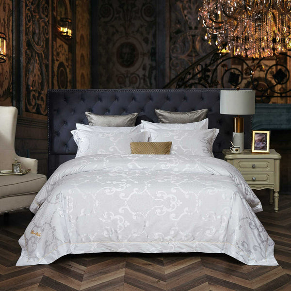6 Pieces Luxury Jacquard Queen Size Duvet Cover Set- Ice